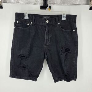 PacSun Men's 34 Skinny Black Denim Shorts Distressed Ripped Jean Shorts Skater